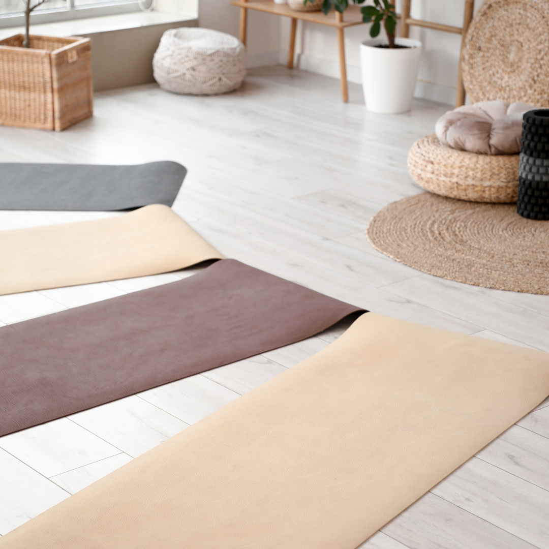 Yoga mats laid out in a calm studio